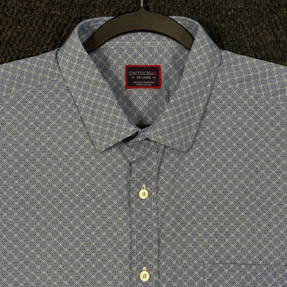 UNTUCKit Performance Short Sleeve Shirt Mens XXL Blue Nylon Stretch Button Up
